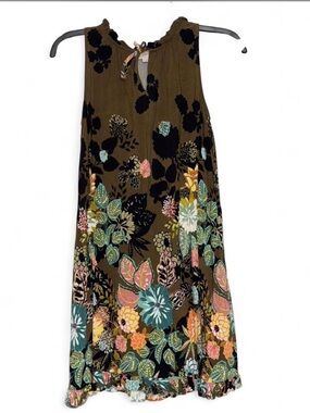 LOFT Olive Floral Border Sleeveless Tunic Dress